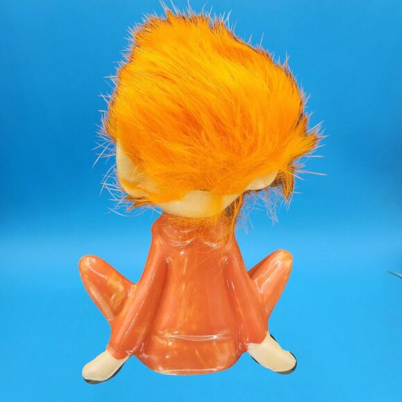 1950s Japan Pixie Elf Figurine Orange Furry Hair Kitsch Christmas Vintage Decor - Picture 6 of 11